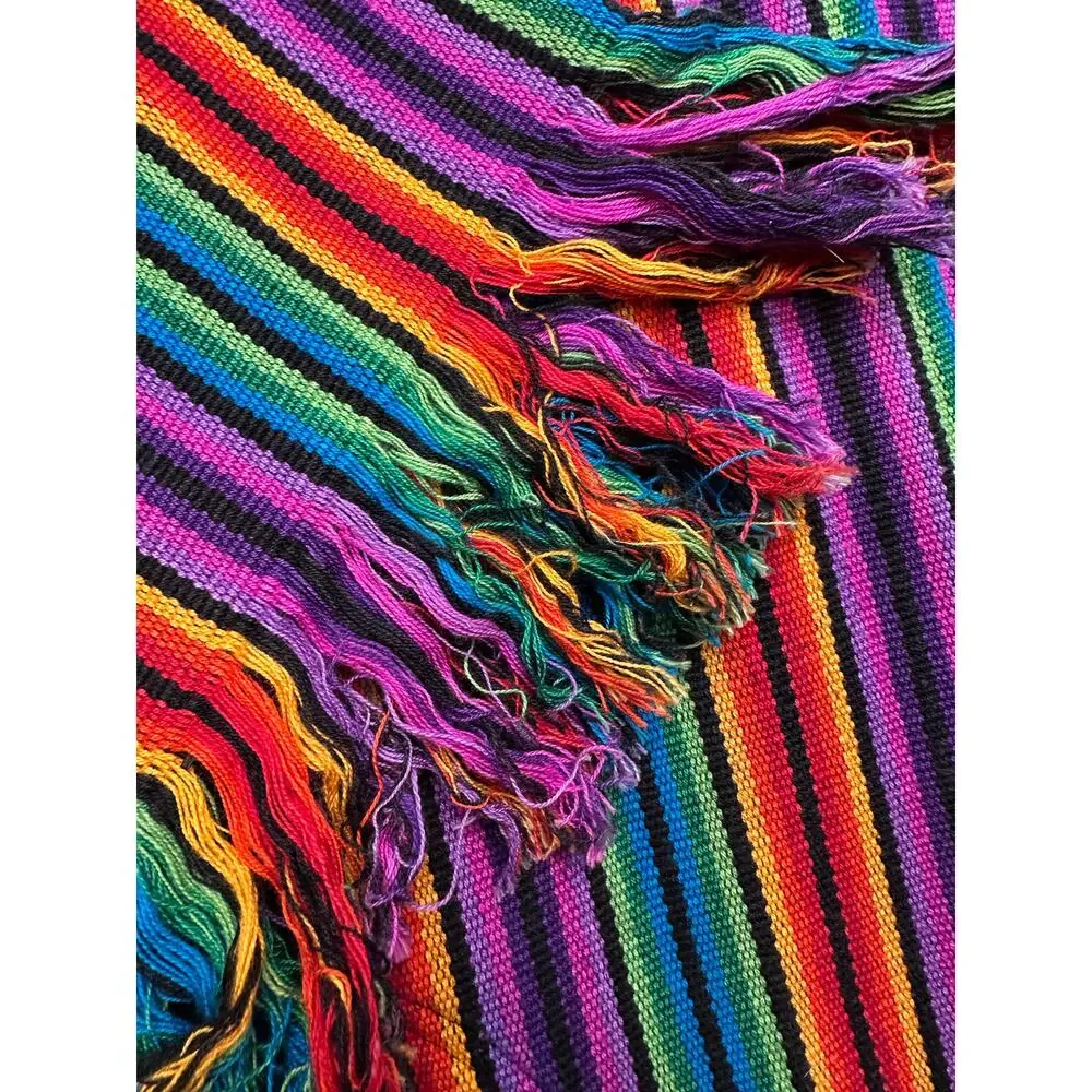 Vintage 1980’s Carolene De Mesilla Woven Striped Fringe Kimono Poncho Jacket - Picture 3 of 9